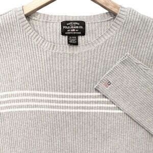 Polo Jeans Co. Ralph Lauren Gray Striped Ribbed Crew Neck Sweater Large Y2K 90's